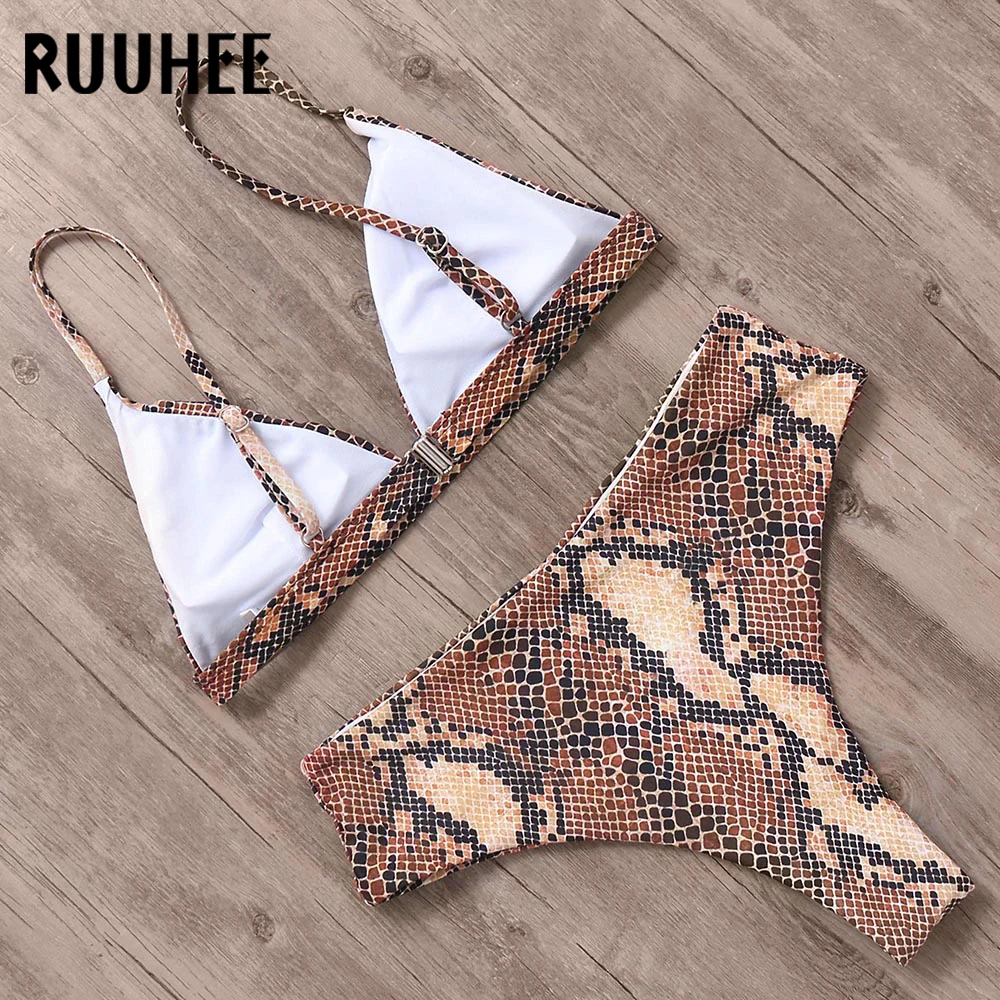 RUUHEE, сексуальный бикини, купальник, женский, Леопардовый, бикини, набор,, купальный костюм, пуш-ап, женская летняя пляжная одежда, с подкладкой, бикини