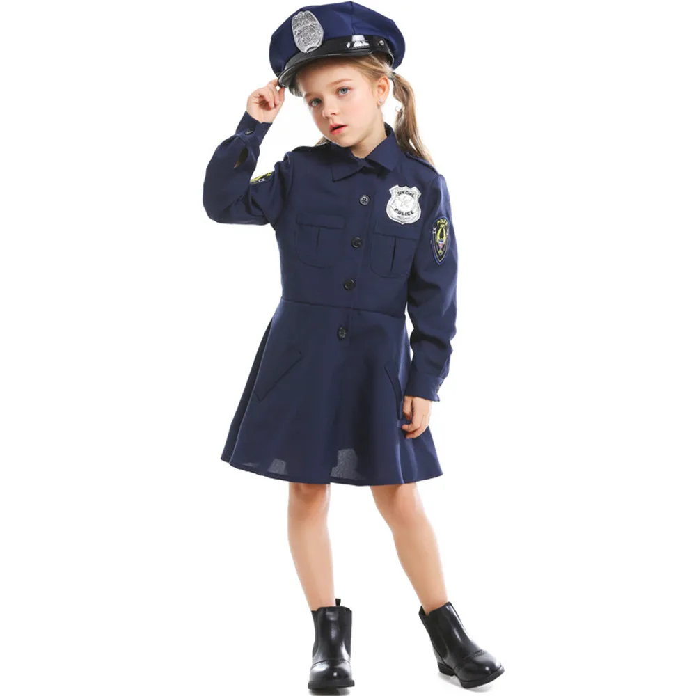 Kids Girls Cute Police Uniform Cosplay Costumes Funny Children's day Halloween Fancy Party Dress Suit | Тематическая одежда и
