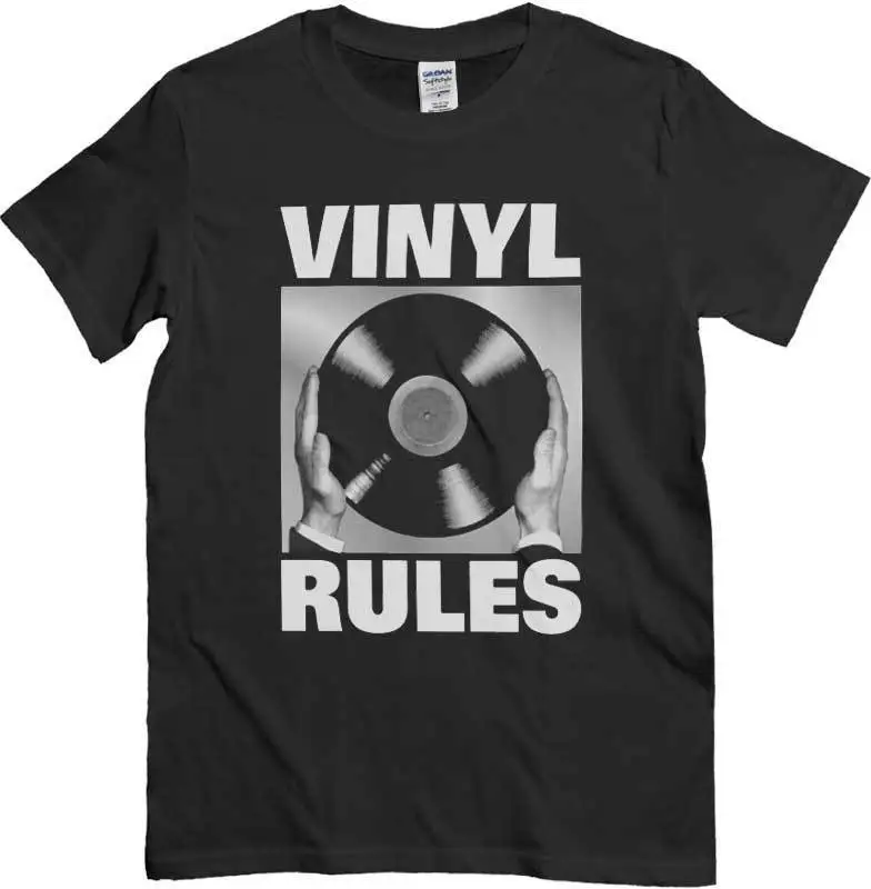 Футболка виниловые правила maglietta nera Dj logo musicale disco in vinile Винтажная футболка из 100%