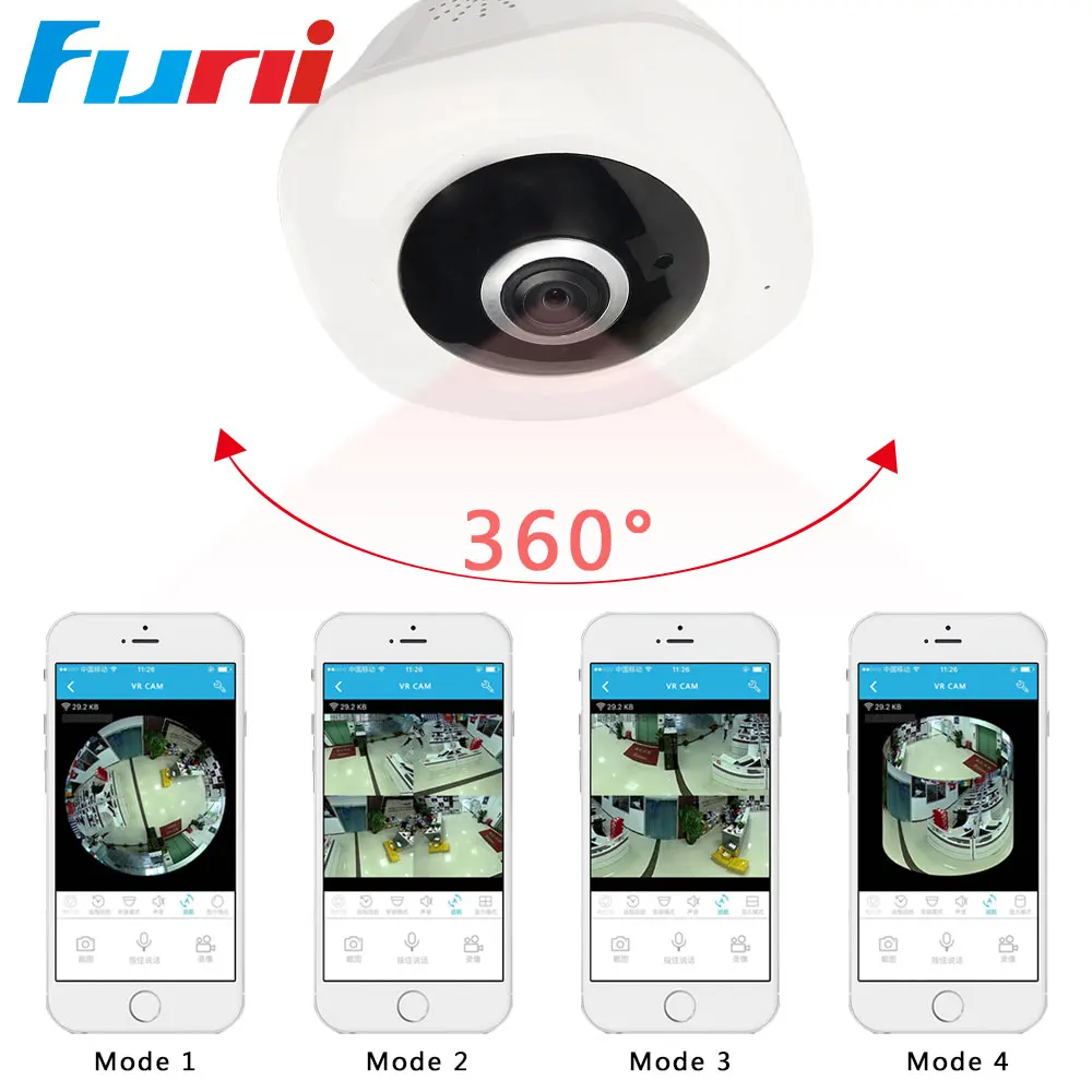 Funi Mini Wifi IP Camera 1080P 360 Degree Fisheye Panoramic 2MP WIFI PTZ Cam Wireless Video Surveillance | Безопасность и защита