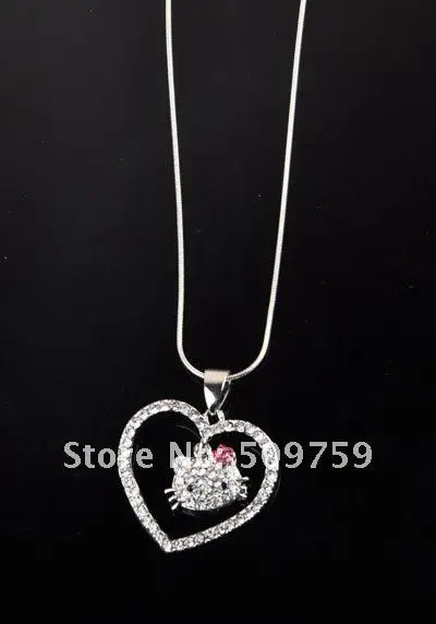 Fashion jewelry hot sale Hello kitty Pendant Crystal Necklaces costume Very beautifu|jewelry australian|necklace fashion jewelryjewelry necklace