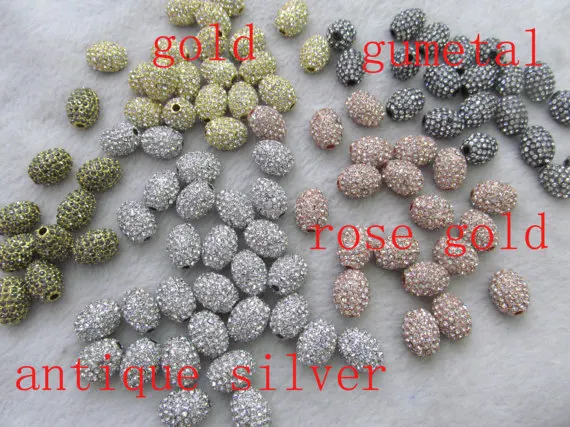 

50pcs 8-20mm Wave Pave Gunemtal Bead Clear Zircon Gemstones Pave Rice Barrel DrumConnector Charm Beads Silver Gold Rose Gold Gun