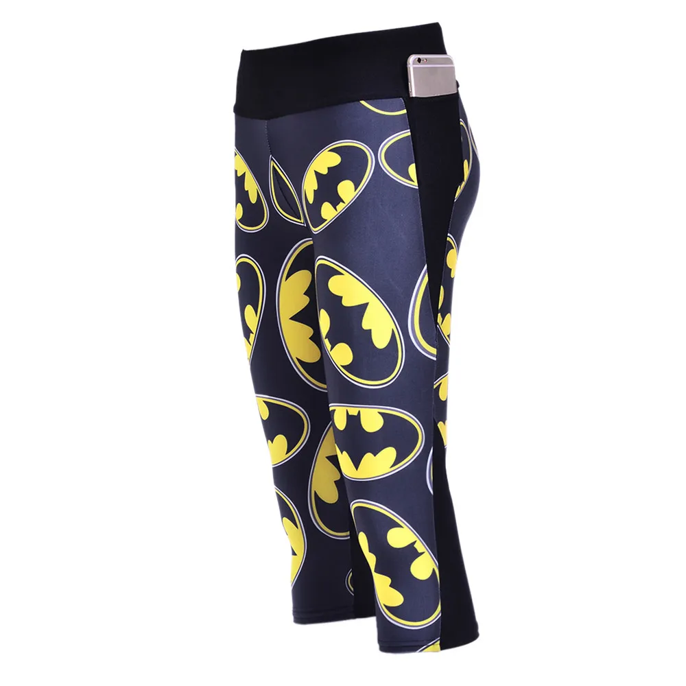 Новинка 2015 сексуальные женские штаны 7 точек леггинсы темно желтые Бэтмен