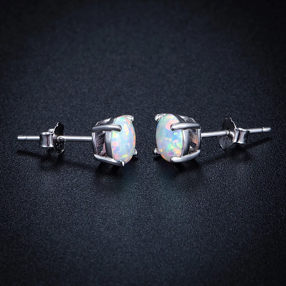 6MM Round White Fire Opal Stud Earrings For Women 100% Real 925 Sterling Silver Jewelry Cute Ear Jewellry Wedding Gift | Украшения и