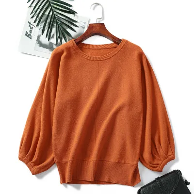 orange sweater Женские пуловеры, вязаный свитер, базовый свитер с длинными рукавами и круглым вырезом, зимние свитера, шерстяные Повседневные вязаные топы размера плюс - Цвет: orange sweater