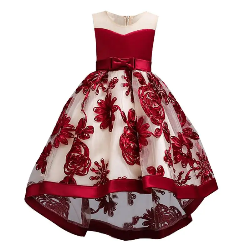 Wine Red Цветочница принцессы платья для девочек;Вышивать нарядное платье для девочки;новогодний костюм для девочки;пышное праздничное платье для девочки;карнавальные костюмы для девочек;детские платья;3,4,5,6,7,8,9,10 лет - Цвет: Wine Red