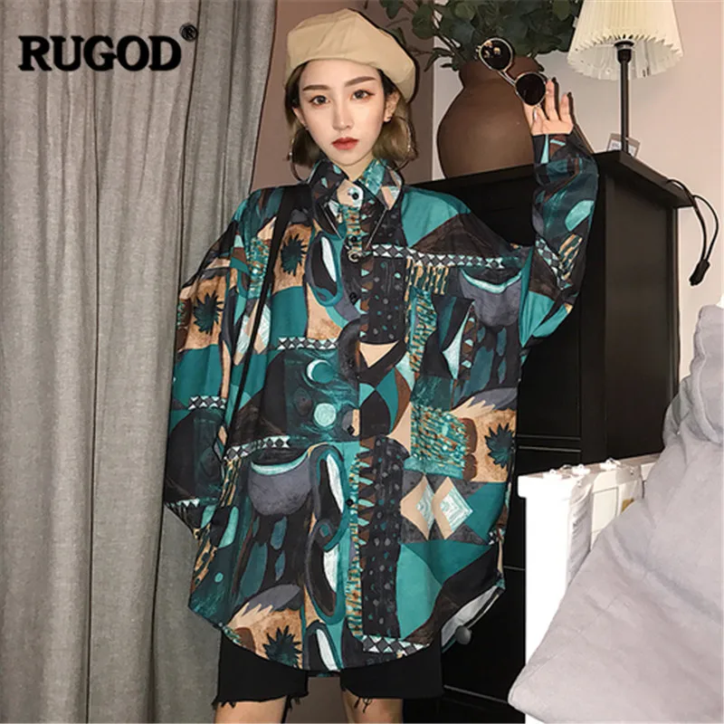 Женская блузка с принтом RUGOD Повседневная Свободная рубашка длинными рукавами в