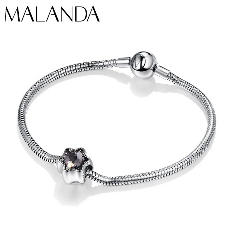Кристалл от Swarovski двусторонний BeCharmed Эдельвейс бусины серебряный заказной Шарм браслет для женщин Свадебные ювелирные изделия подарок - Окраска металла: Silver Night
