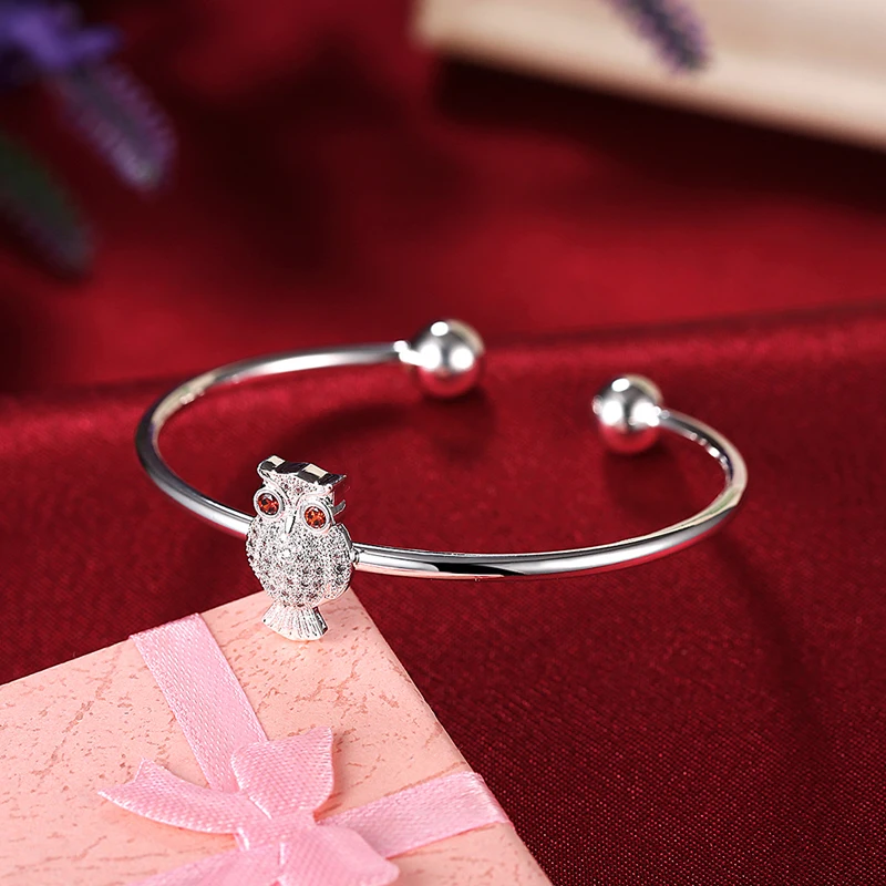 Модный простой серебристый цвет белый циркон милое животное Сова браслет для Для