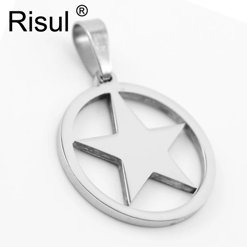 100pcs Pentagram 2 sides high polish FIVE stars Pendant stainless steel Metal Necklace for men women wholesale price