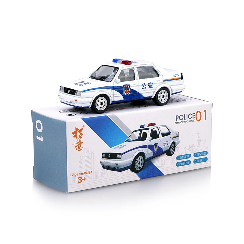 Моделирование 1: 64 Jetta Elan Wuling Hongguang Gold Cup, городское управление, Полицейская машина 01-24 модель автомобиля из сплава