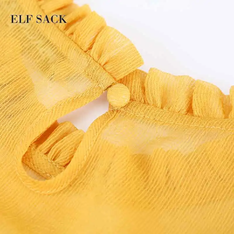 Женская шифоновая блузка ELF SACK желтая с рукавами бабочками фиолетовая сетчатая