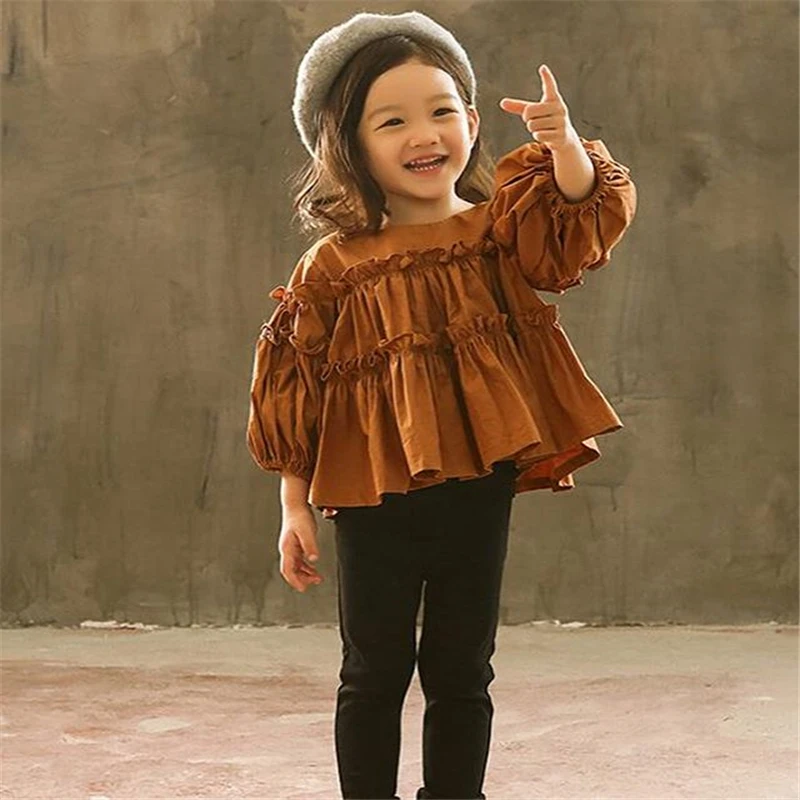Toddler Girls Long Sleeve Pleated Blouse Tops+Leggings Pants 2PCS Outfits Set Clothes | Мать и ребенок