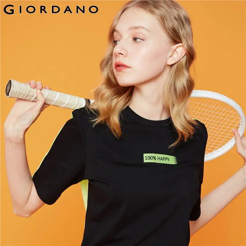 Женская футболка Giordano из хлопка с коротким рукавом флуоресцентная зеленая