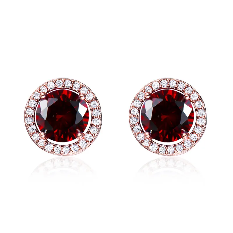Rose Gold Red Милые круглые Разноцветные серьги-гвоздики с кристаллами для девушек, для женщин, 925 серебро, розовое золото, заполненные белым, синим, зеленым огненным опалом, серьги CZ - Окраска металла: Rose Gold Red