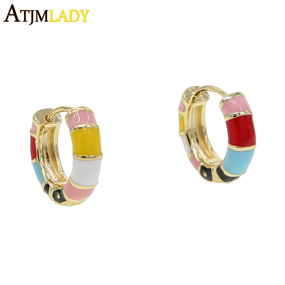 Gold Filled Pastel Rainbow Enamel Colors Circle Huggie Hoops Earring For Girls Women Trendy Colorful 2021 Summer Candy Earring