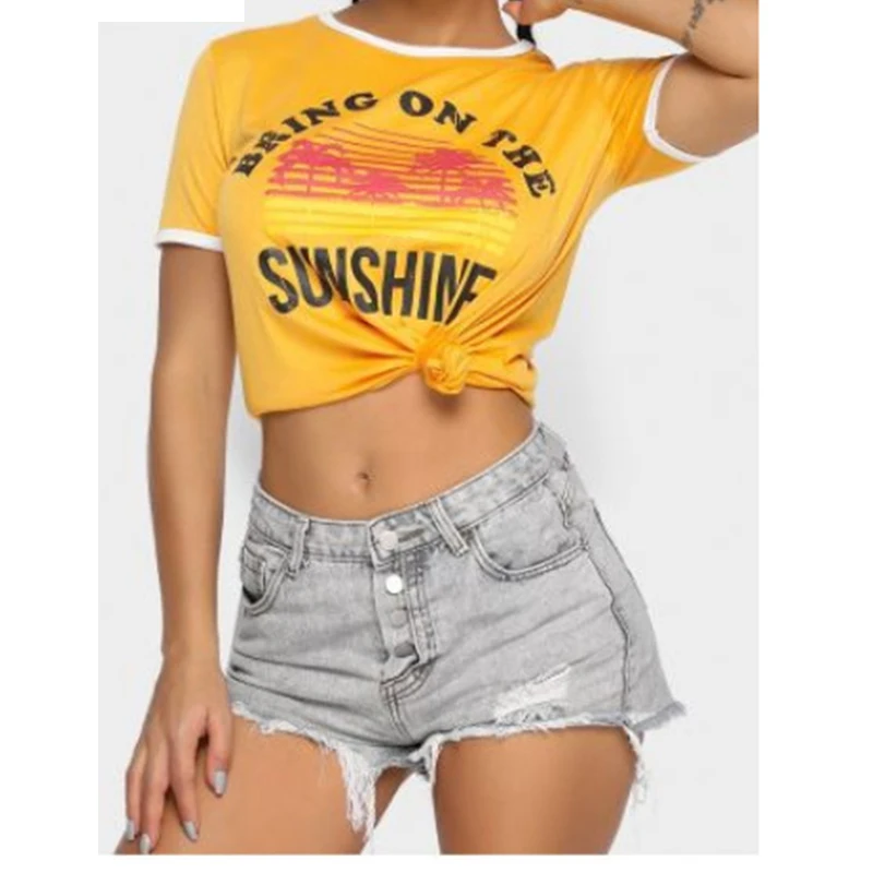 2019 Большие размеры женская футболка летние топы с короткими рукавами Bring On The Sunshine