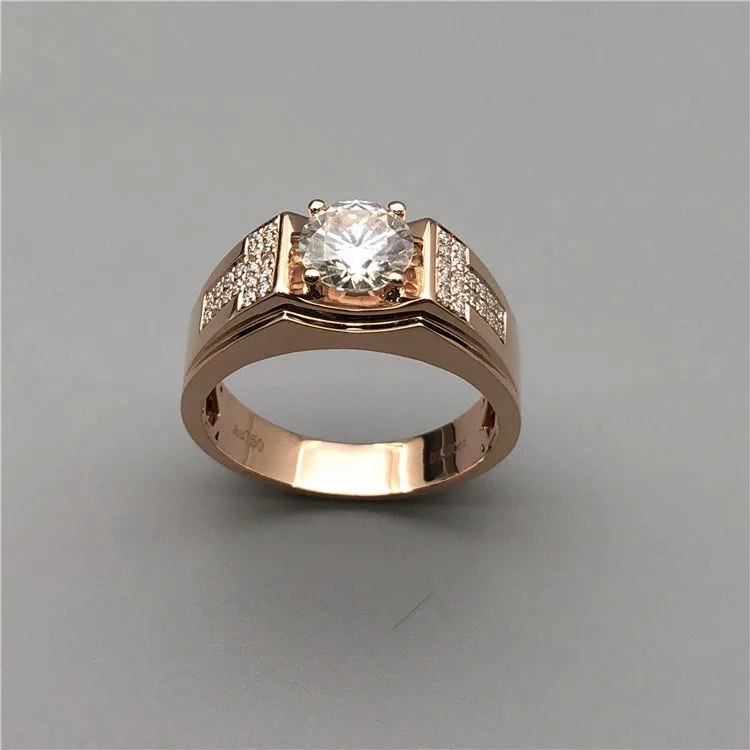 Мужское кольцо с бриллиантами 750AU Moissanite роскошное из розового золота 18 К 1 карат 2