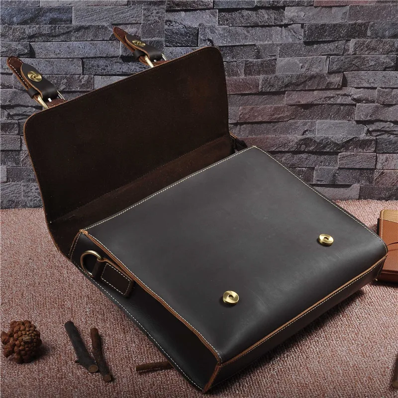 Vintage Men Male Briefcases Genuine Leather Shoulder Crossbody Bag Cow Business Handbag Suitcase Man Laptop Portfolio 1095