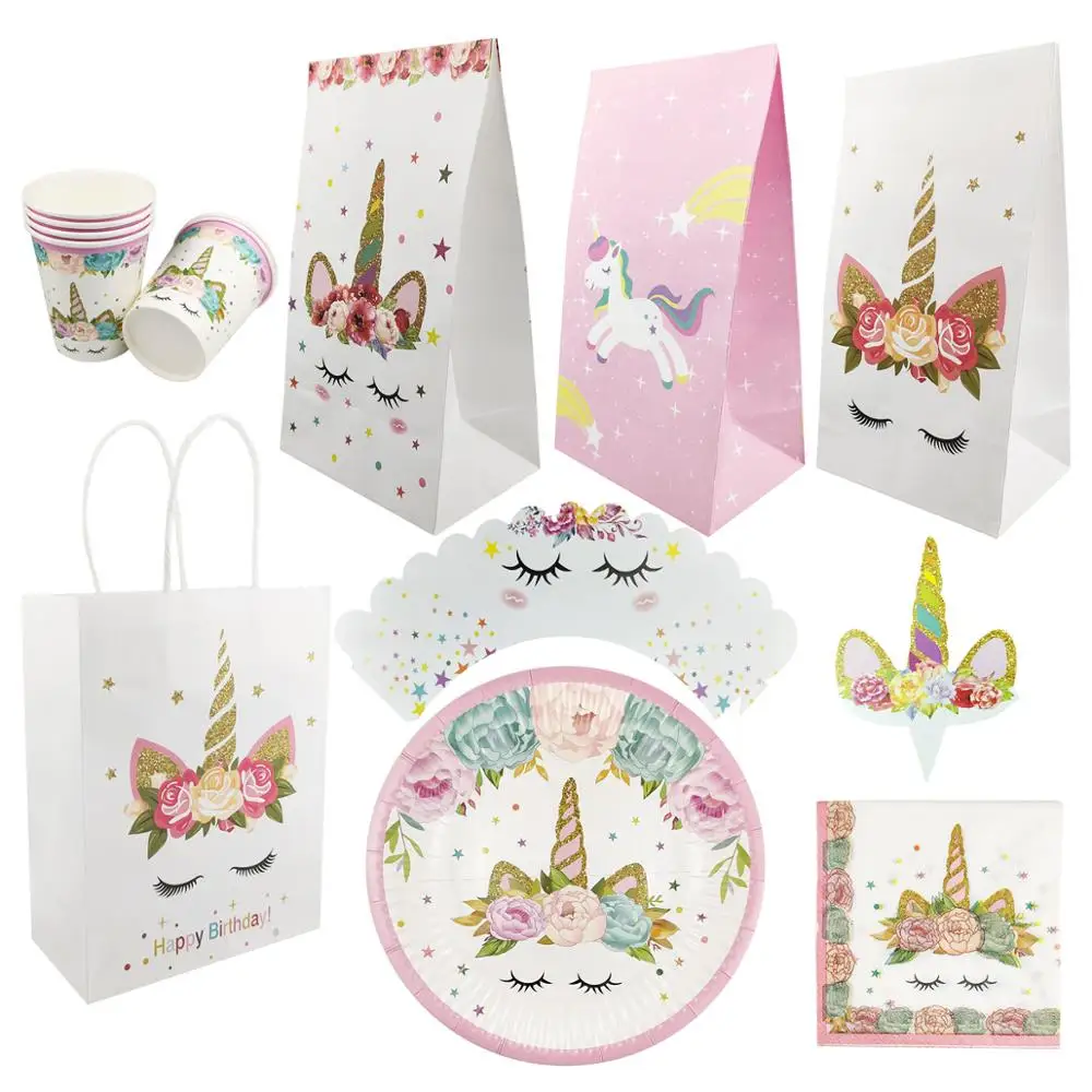 

Magical Unicorn Party Pink Theme Napkins Plates Cups Baby Shower Festival Party Supplies Tableware for Girls Wedding Decoration