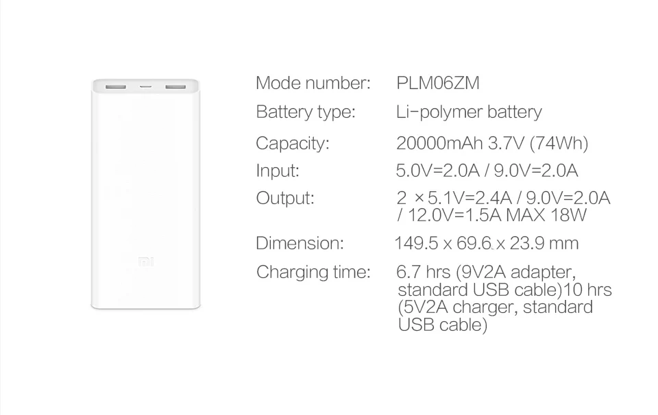 Xiao mi power Bank 2C 20000 mAh внешняя батарея портативное зарядное устройство Dual USB QC3.0 mi 20000 mAh power bank