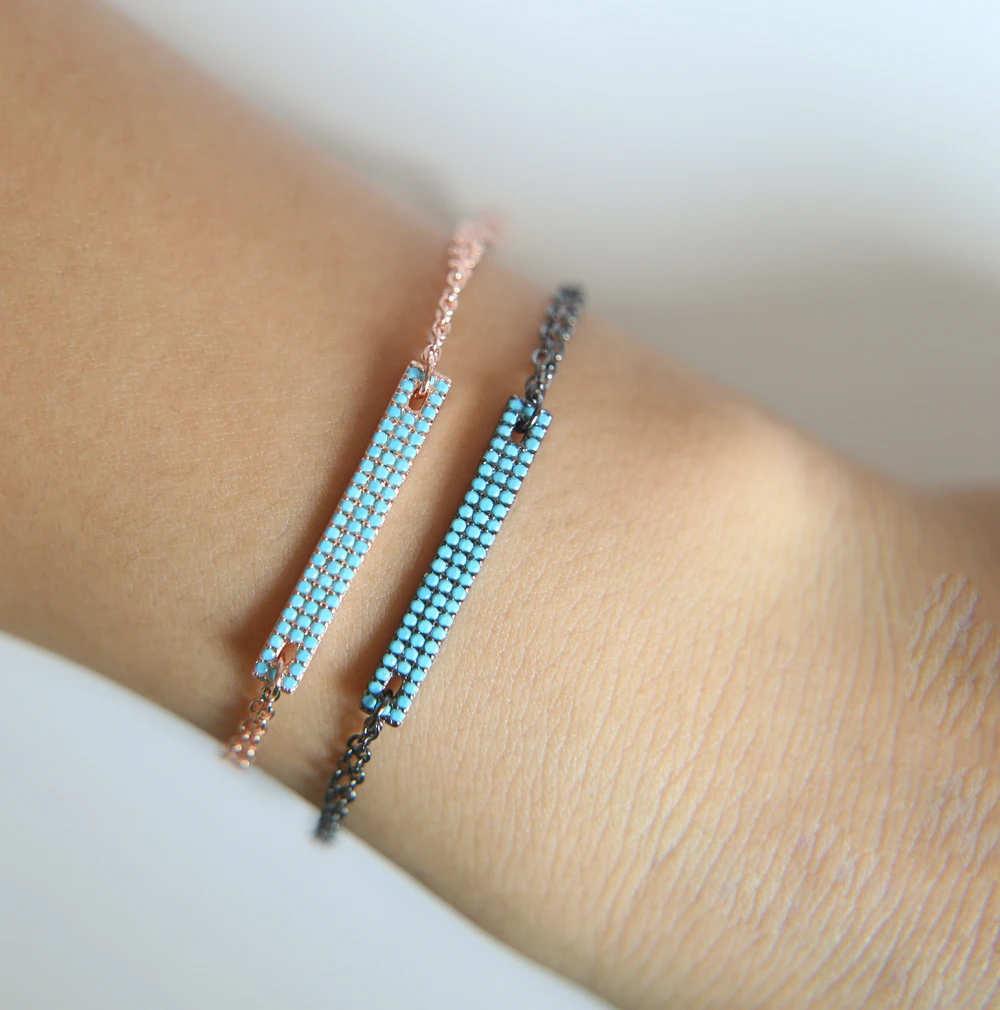 Женский подарочный браслет с тремя прямыми цепочками голубой бирюзовый