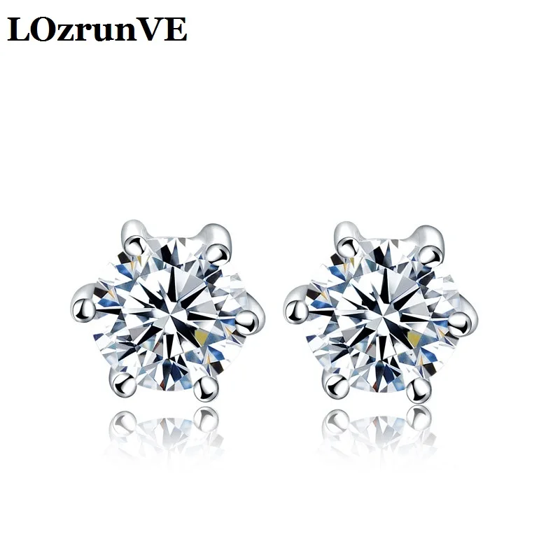 Oorbellen Real Earings Lozrunve 925 New 2018 Ol Women Fashion Personality Zircon Universal Reduced Six Claw Earrings Jewelry |