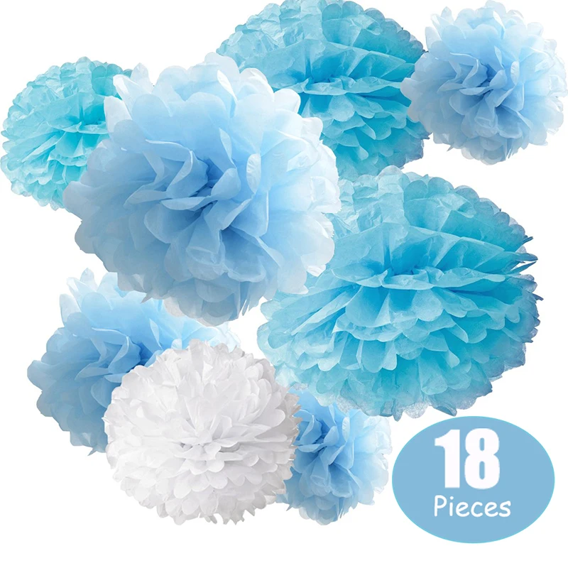 

18 pcs per Set Tissue Hanging Paper Pom-poms Flower Ball Wedding Party Outdoor Decoration Premium Tissue Paper Pom Pom Flowers