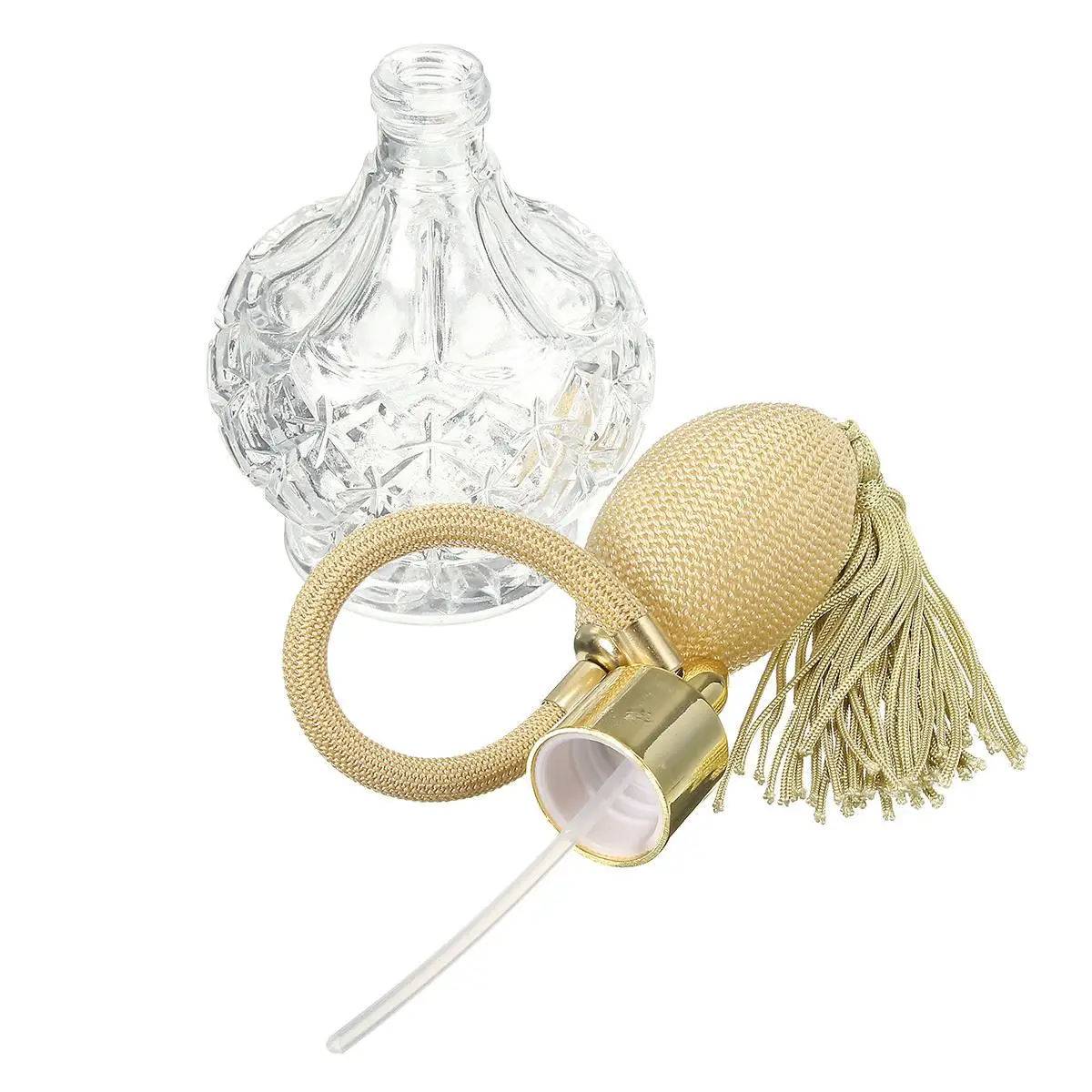 Флакон для духов с прозрачными кристаллами 80 мл Золотой Длинный спрей кисточками