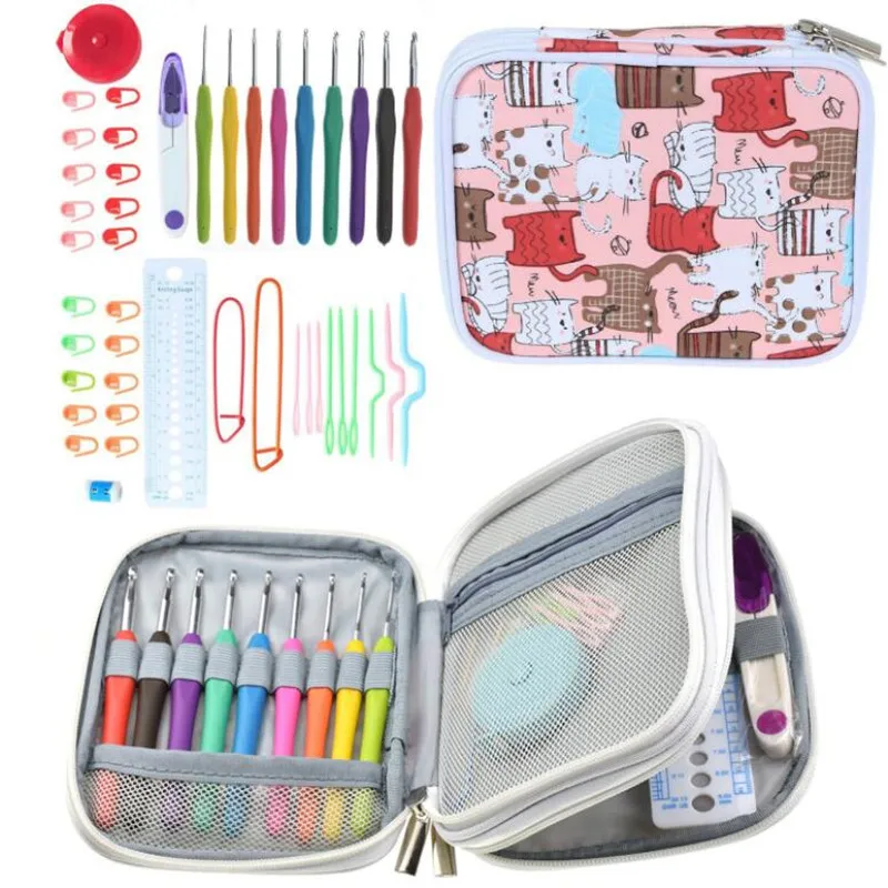 

1 set / Knitting Needles Crochet Hooks set with Bag Handle Knitting Counting Circular Ring Suture Needle Thimble Tools PIN05