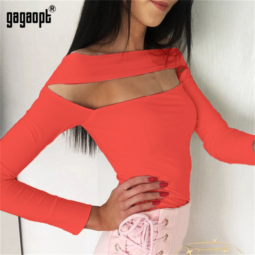 Gagaopt 2019 боди с длинным рукавом для женщин открытыми плечами сексуальные бодикон
