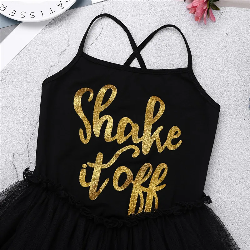 Black Kids Girls Children Dance Costume Shiny Letters Shake It Off Printed Ballet Gymnastics Leotard Tutu Dress Dancewear | Тематическая