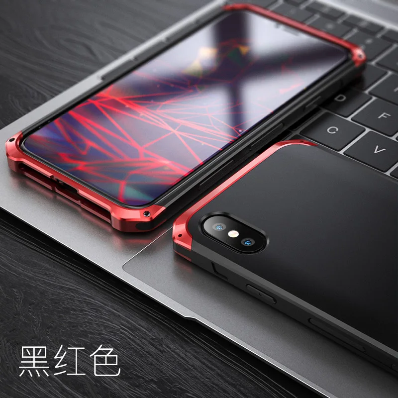 Для iphone X XR XS MAX 5S 6s 7 8 plus чехол с металлической головкой и задней панелью из поликарбоната защита от падения на 360 градусов задняя крышка чехол - Цвет: black red