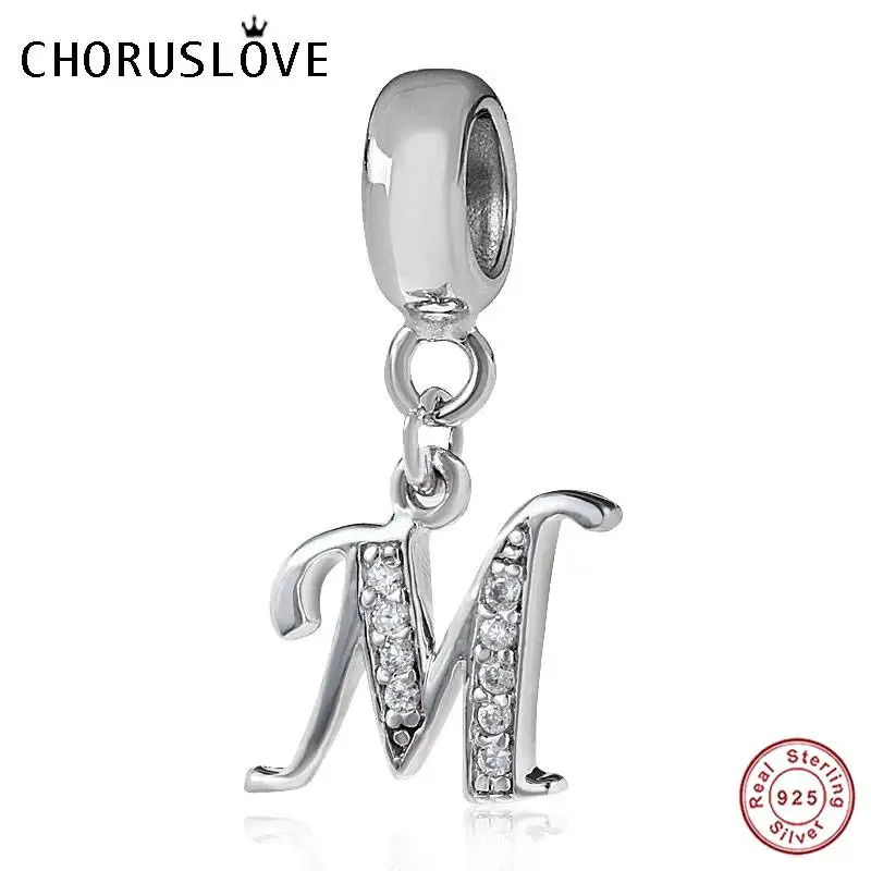 Pandora Letter M Choruslove A-Z Подвески с буквами 925 пробы серебро CZ 26 бусы с алфавитом fit Pandora Подвески браслет для женщин DIY Ювелирные изделия SS2657 - Окраска металла: Pandora Letter M