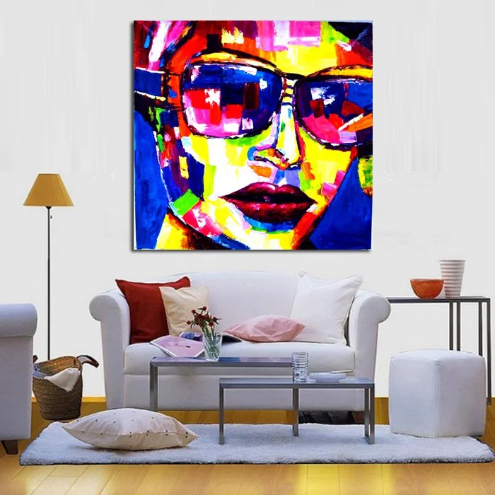 Ручная роспись современная абстрактная картина маслом модная леди со стеклом на