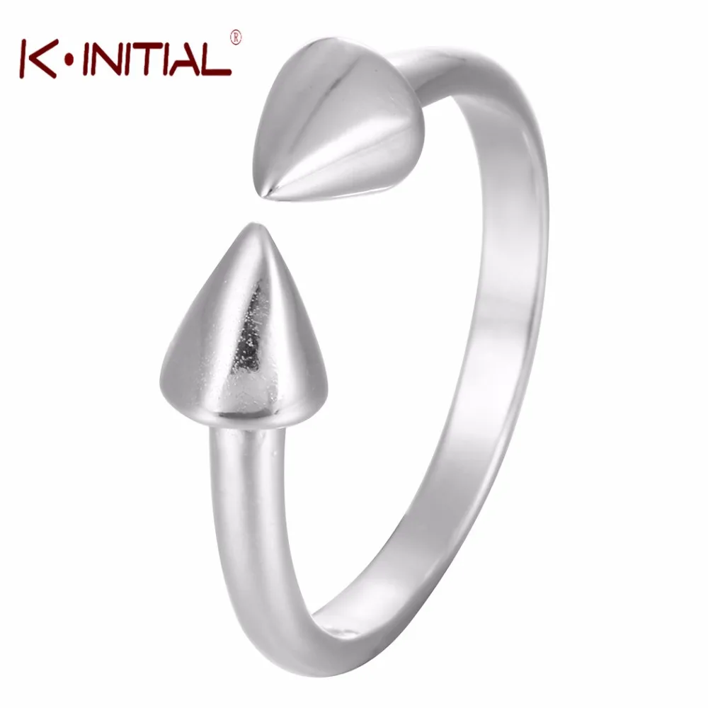 Kinitial 925 Серебряный регулируемые двойные стрелки Кольца Геометрическая конуса