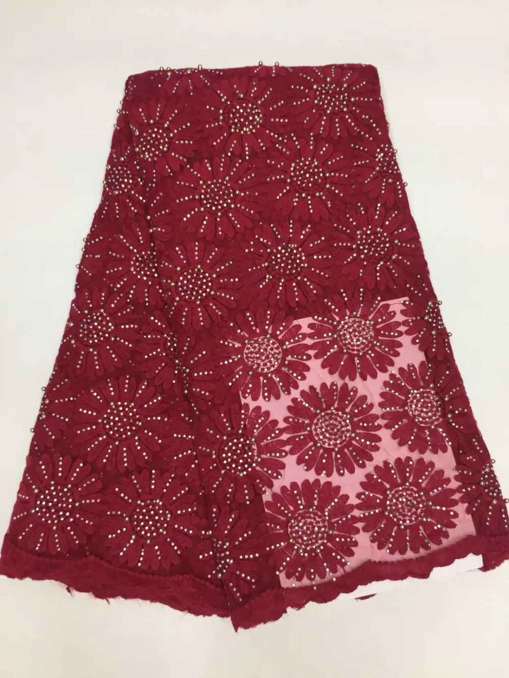 Free shipping 5 yards/set High quality African water soluble cord lace fabric with Rhinestones for wedding decoration | Дом и сад