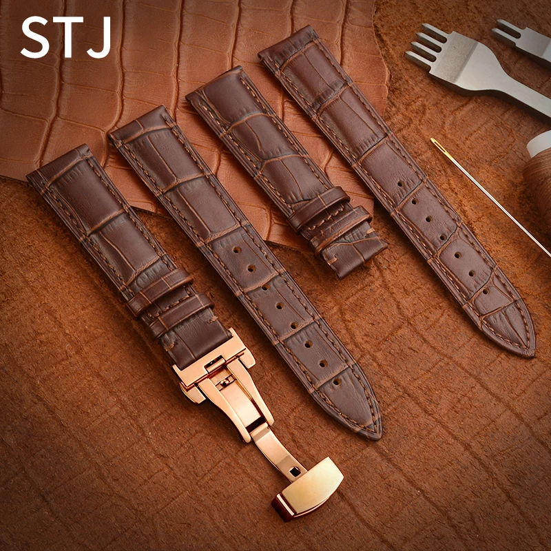 Ремешок для часов STJ из натуральной кожи черного цвета ремешок размером 18 мм 19 20 21