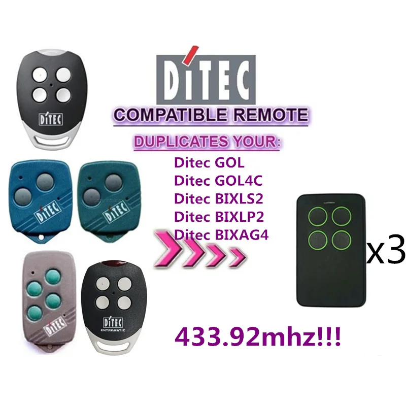 3X Ditec GOL4 Совместимость radiocomando telecomando 433 92 МГц Rolling code 4 канала|Пульты ДУ| |