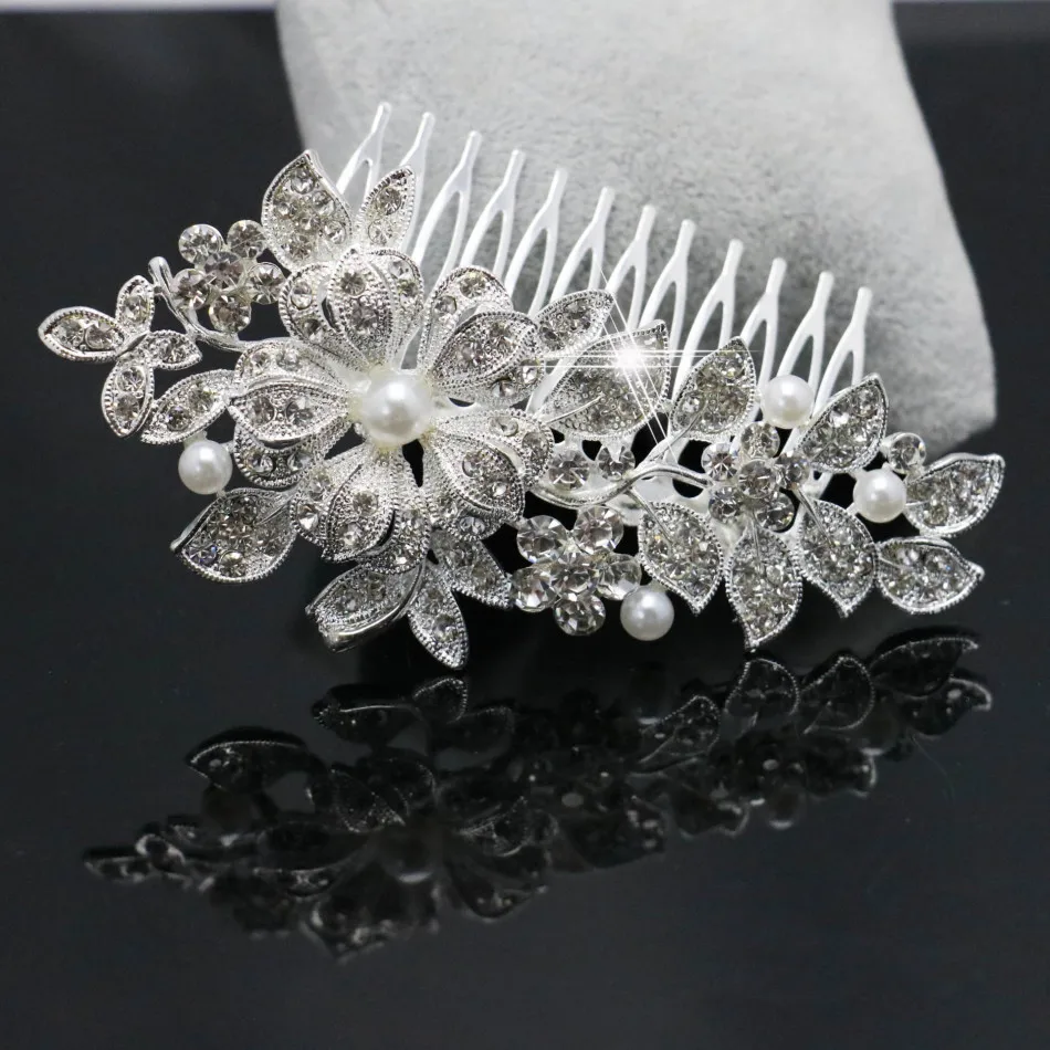 Трендовая свадебная тиара расчески для волос с блестящим серебряным покрытием и