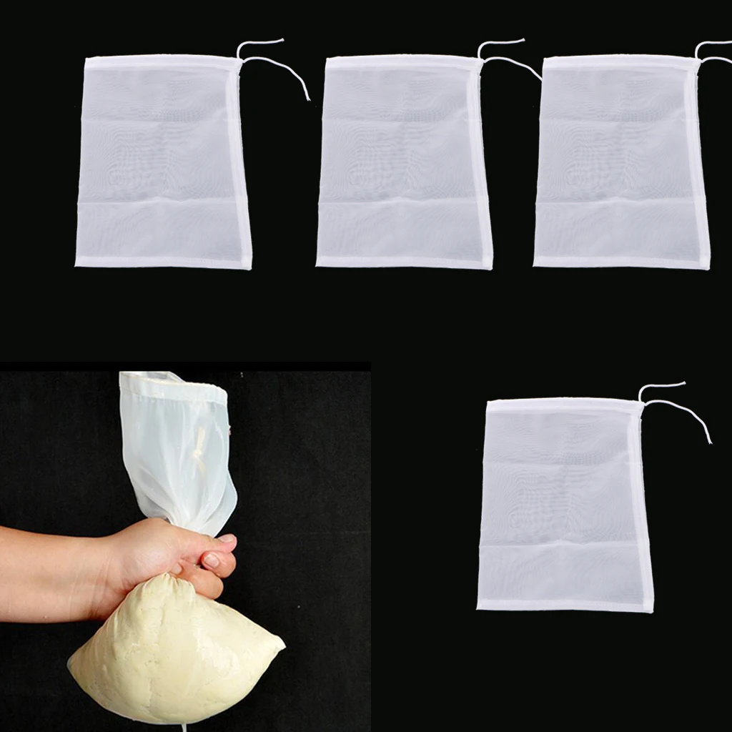 

4 Pcs Milk Coffee Juice Reusable Nylon Mesh Strainer Filter Bag 15x20cm