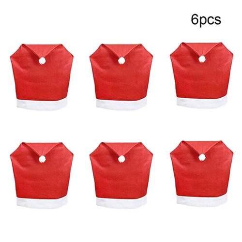 6pcs Рождество чехлы для стульев для Обеденная Санта Клаус Нетканая Ткань чехлы на стулья фестиваль обеденный и изображением Красной шляпы с украшением в виде шариков в 4/6 шт - Цвет: 6pcs