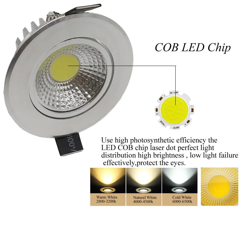 Серебряный корпус led cob светильник с регулируемой яркостью 9 Вт 600лм светодиодный