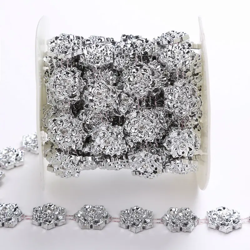 

beads chain,clear crystal rhinestone and plated Gold Flower pearl Chain,20mm 5yards DIY jewelry accessories.