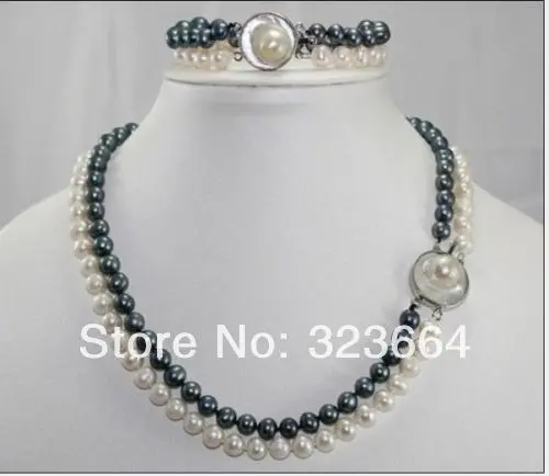 

2 ROW 8-9MM AAA SOUTH SEA White black Pearl Necklace 18 "+ Bracelet 7.5 "