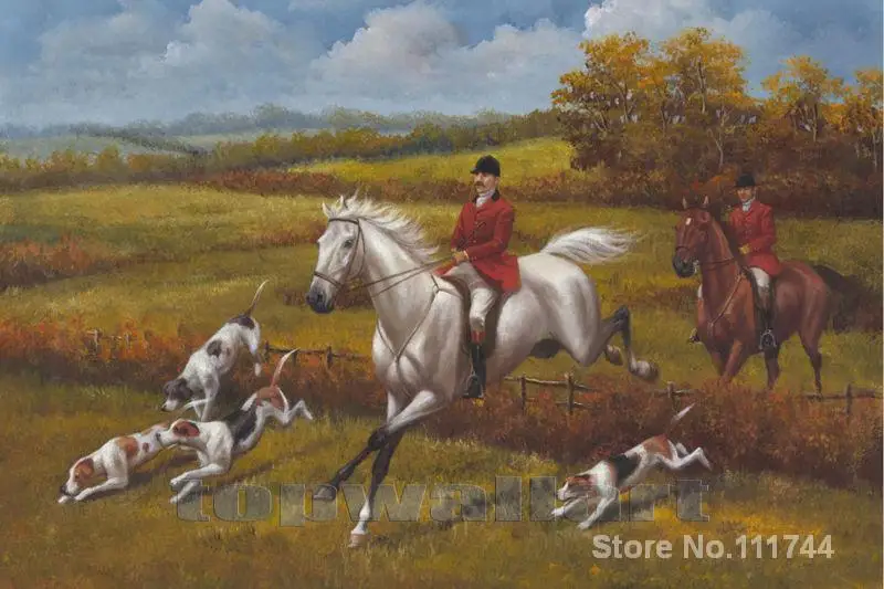 

Modern art painting Vintage Landscape White Horse Oil Painting Hunting Dogs Heywood Hardy High quality Hand painted