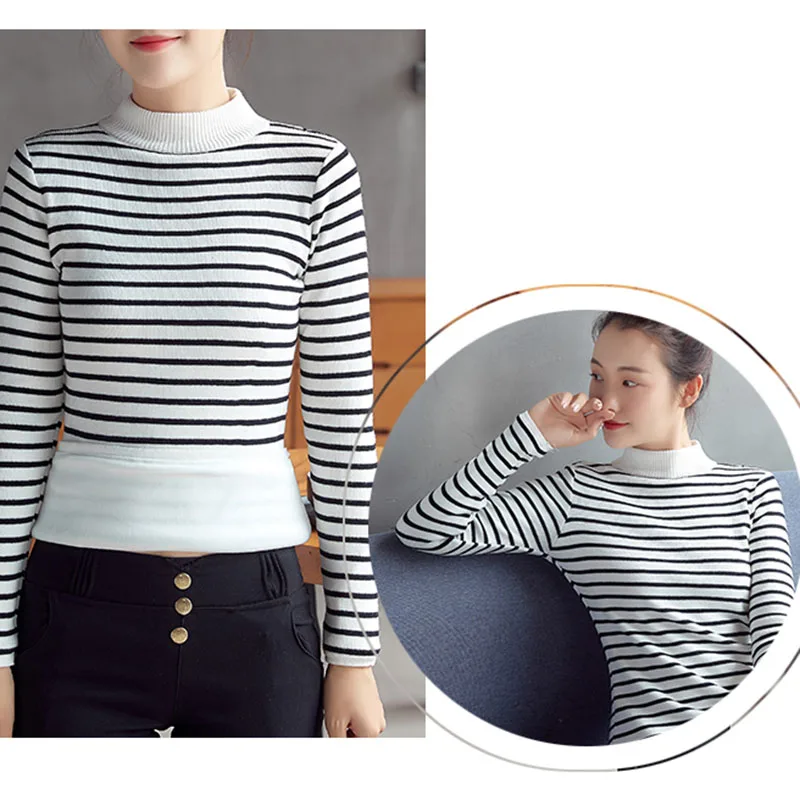 Striped Autumn Winter Pullover Sweater Women Warm Knitted Jumper High Elasticity Long Sleeves Femme Slim elegant Tops | Женская одежда