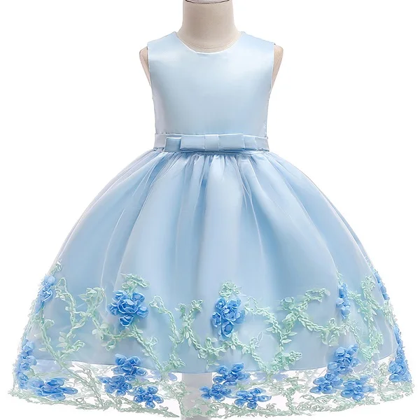 Skyblue Для детей 3-10 лет; кружевное торжественное вечернее платье с цветочным узором; свадебное платье принцессы; Одежда для девочек; Детские платья; Одежда для девочек - Цвет: Skyblue