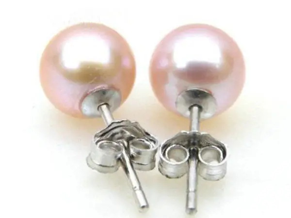 AAA+++ 7mm perfect round lavender pink akoya pearl earring stud 14k white gold | Украшения и аксессуары