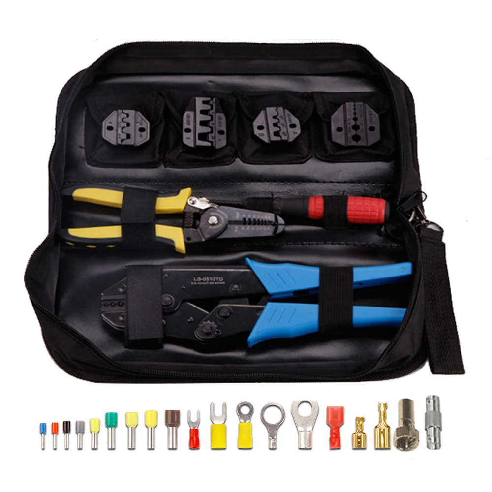 5 in 1 Non-Insulated Pre-insulated Terminals RF Connector Crimping Pliers Crimper Tool Set Kit